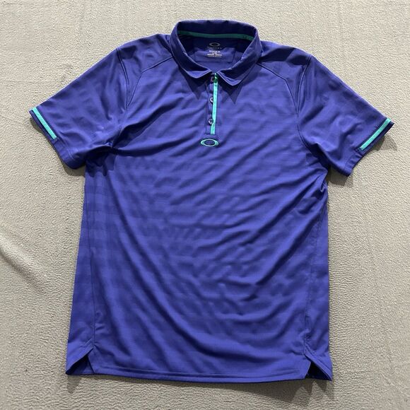 Oakley Shirt Mens Large Blue Green Center Logo Golf Polo Performance Hydrolix - Picture 2 of 12